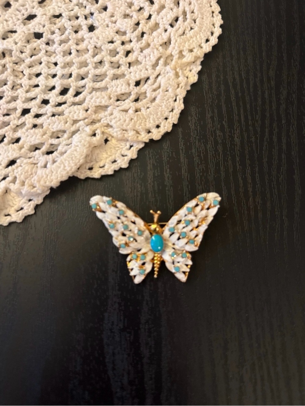 Gold-Tone White and Turquoise Butterfly Accent Pin